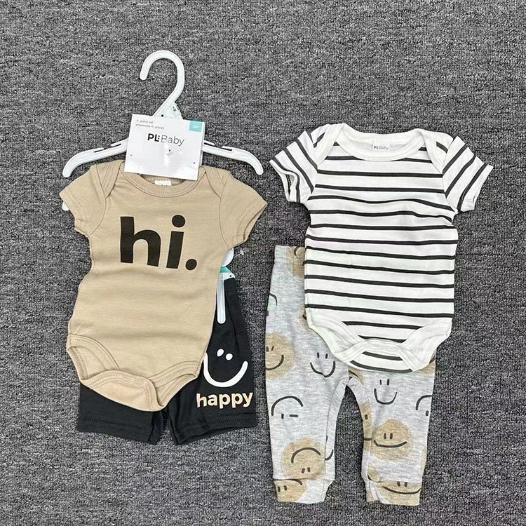 Wholesale Toddler Children Clothing 4Pcs Pack Baby Rompers Short Sleeve Cotton Newborn Bebes Boys Girls Summer Jumpsuits Onesie