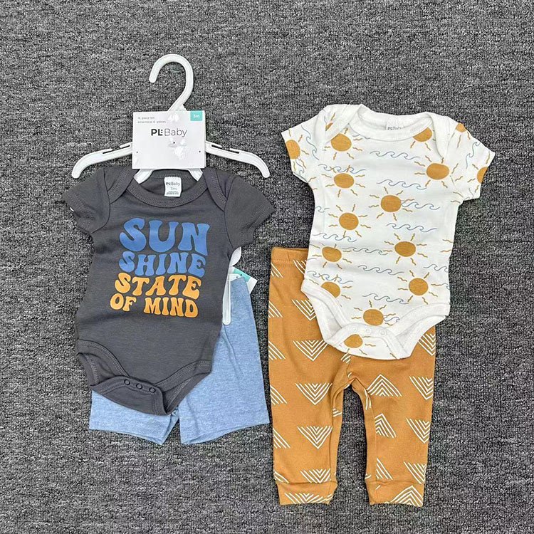 Wholesale Toddler Children Clothing 4Pcs Pack Baby Rompers Short Sleeve Cotton Newborn Bebes Boys Girls Summer Jumpsuits Onesie