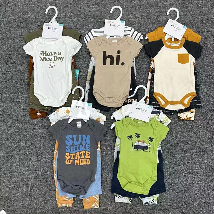 Wholesale Toddler Children Clothing 4Pcs Pack Baby Rompers Short Sleeve Cotton Newborn Bebes Boys Girls Summer Jumpsuits Onesie