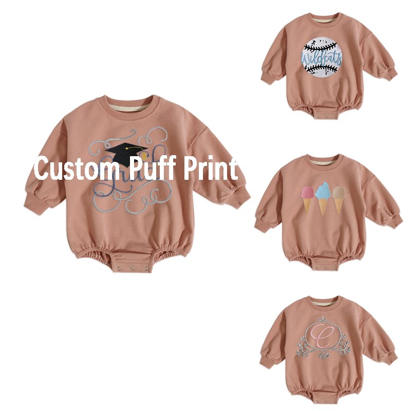 Hot Sale Baby Solid Color Newborn Girls Long Sleeves Jumpers Organic French Terry Baby Rompers