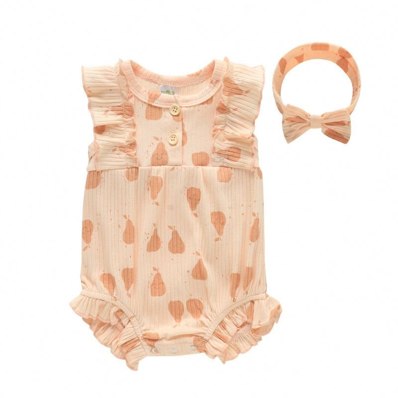 Ins Solid Color Infant Toddler Clothing Overall Girl's Summer Ruffle Muslin Baby Romper Cotton Jumpsuit With Headband Onesie