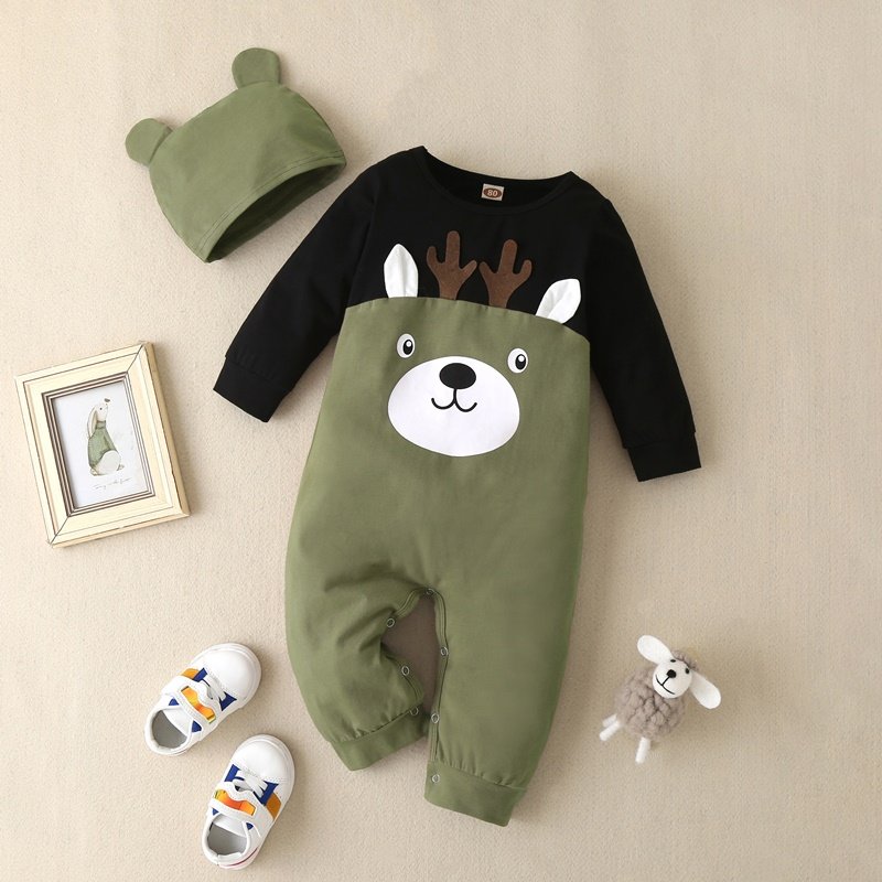 Baby Boy Girl Winter Clothes Lovely Cartoon Animal Deer Patchwork Long Sleeve Baby Romper Casual Cotton Baby Boy Clothes 0-18M