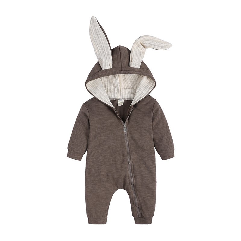 whole hot selling plain long sleeve baby clothes cotton baby girls boys bunny jumpsuit hooded zipper newborn baby rompers