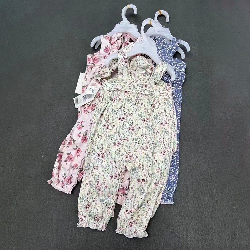 2pcs Summer Newborn Infant Toddler Clothes Cotton Floral Girls Suspender Jumpsuit Baby Romper With Hairband