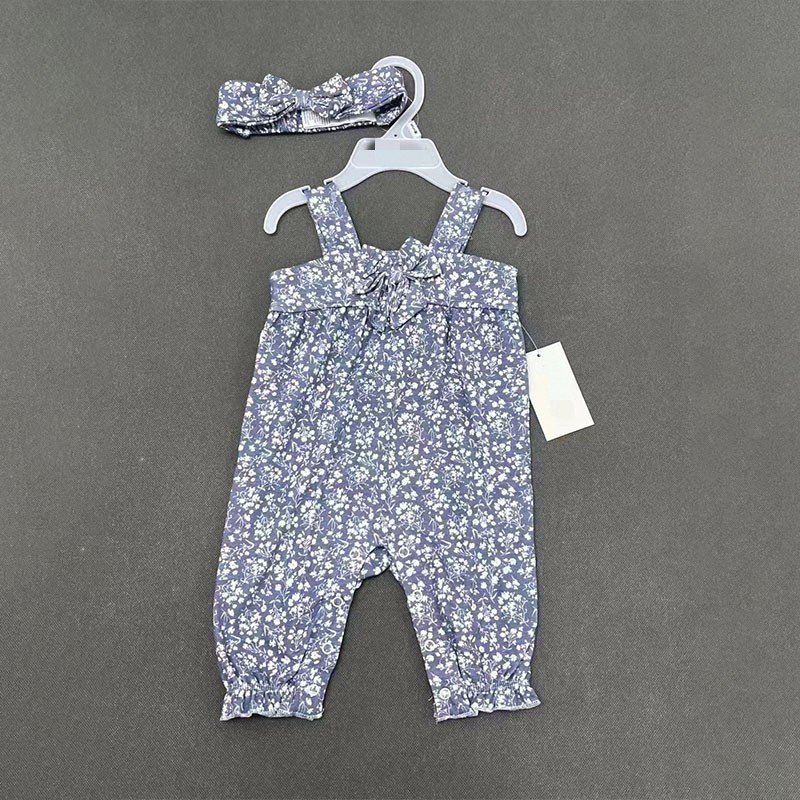 2pcs Summer Newborn Infant Toddler Clothes Cotton Floral Girls Suspender Jumpsuit Baby Romper With Hairband