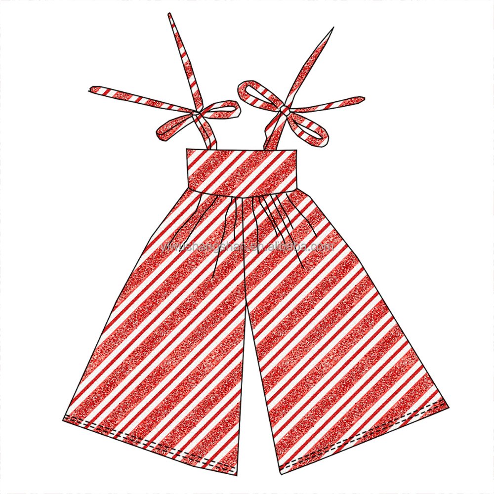 Boutique Baby Girls Lace Up Jumpsuits Customized Santa Christmas Design Kids Wide Leg Overalls Rompers