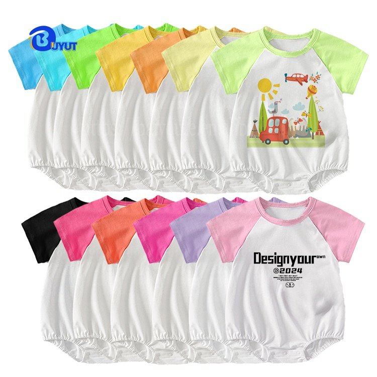 Factory unisex Baby Romper Sublimation 100 Polyester Infant Tshirt Casual Oversized One-Piece Raglan Sleeve Summer Bodysuits