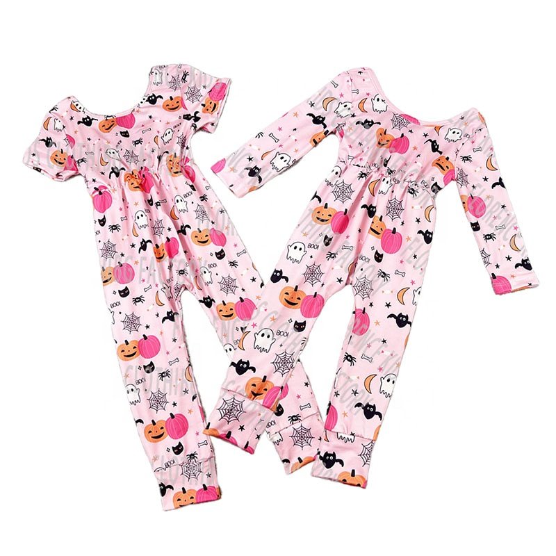 DH ODM halloween new design infant toddler girls bamboo alleycat jumpsuit baby rompers wholesale