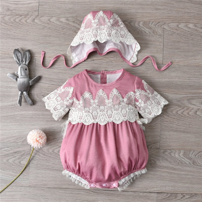 Wholesale Baby Girls Spanish Clothes Toddler Romper Summer Short Sleeve Jumpsuit With Hats Bubbles Cotton Liner Kids Bodysuit
