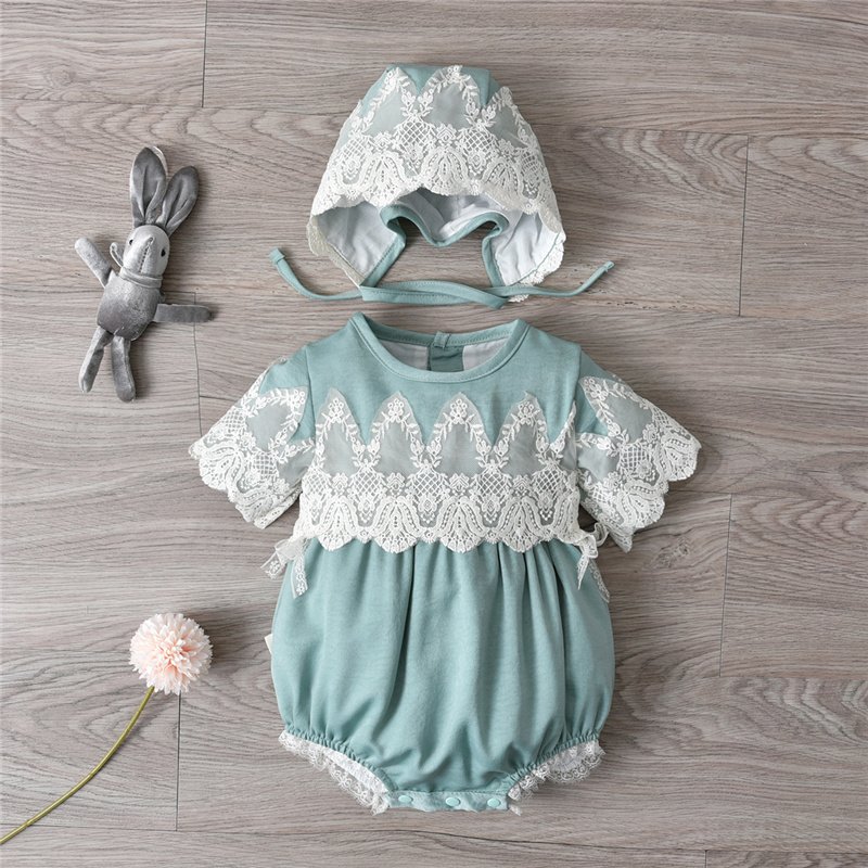 Wholesale Baby Girls Spanish Clothes Toddler Romper Summer Short Sleeve Jumpsuit With Hats Bubbles Cotton Liner Kids Bodysuit