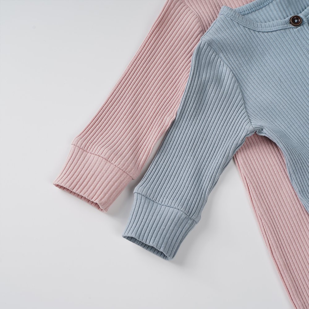 95% Organic Cotton 5% Spandex Plain 5 Colors Snap Button Long Sleeve 4X2 Ribbed Non-slip Bodysuit Newborn Pajamas Baby Rompers
