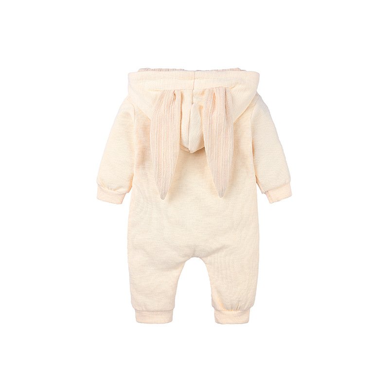 Unisex Organic Baby Romper with Bunny Ear Zipper Ins Cute Jumpsuit for Winter 100% Cotton Knitted Fabric for Easter