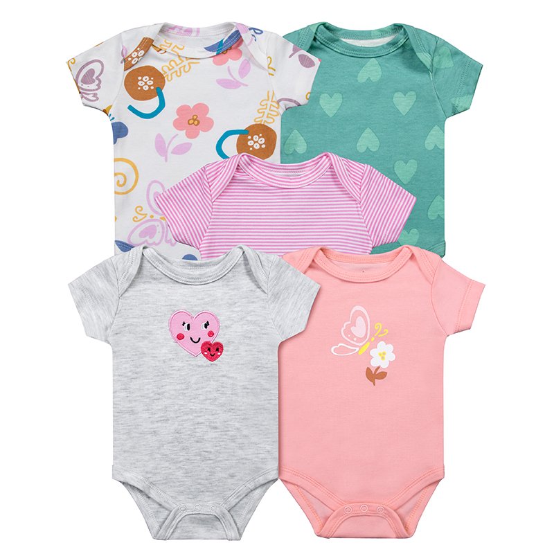 Wholesale Infant High Quality Romper 5pcs Clothing Set Summer Short Sleeve Cotton pajamas bodysuits onesie Body newborn baby