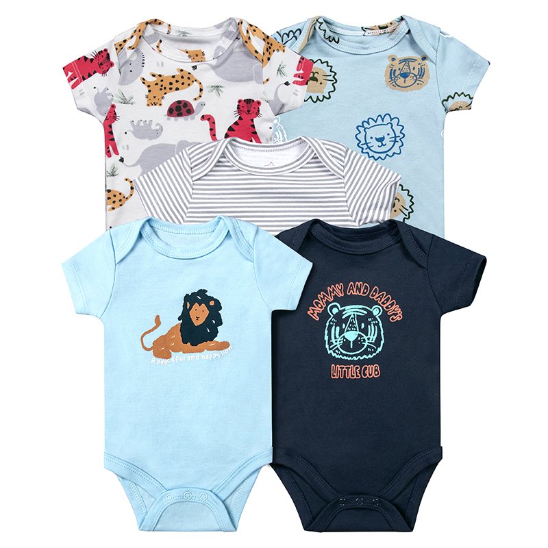 Wholesale Infant High Quality Romper 5pcs Clothing Set Summer Short Sleeve Cotton pajamas bodysuits onesie Body newborn baby