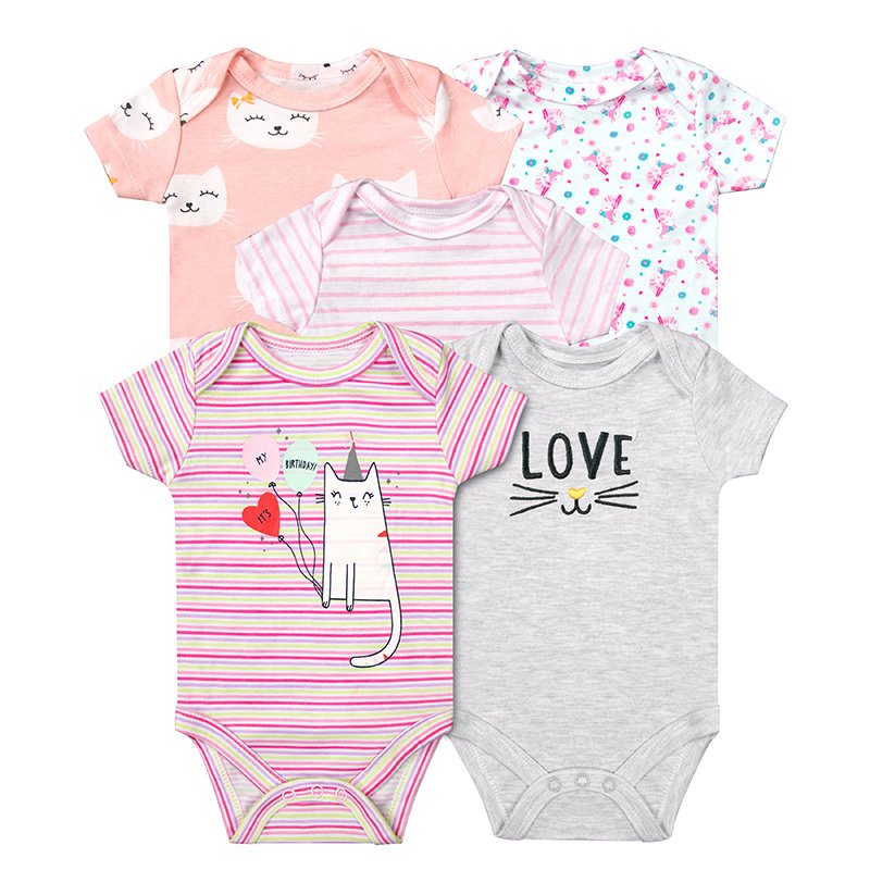 Wholesale Infant High Quality Romper 5pcs Clothing Set Summer Short Sleeve Cotton pajamas bodysuits onesie Body newborn baby