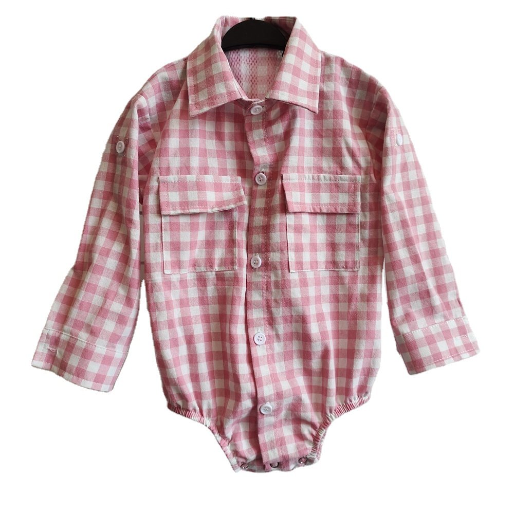 long Sleeve Polyester And Nylon Shirt Quick Dry UV outfit checkered Fishing baby romper