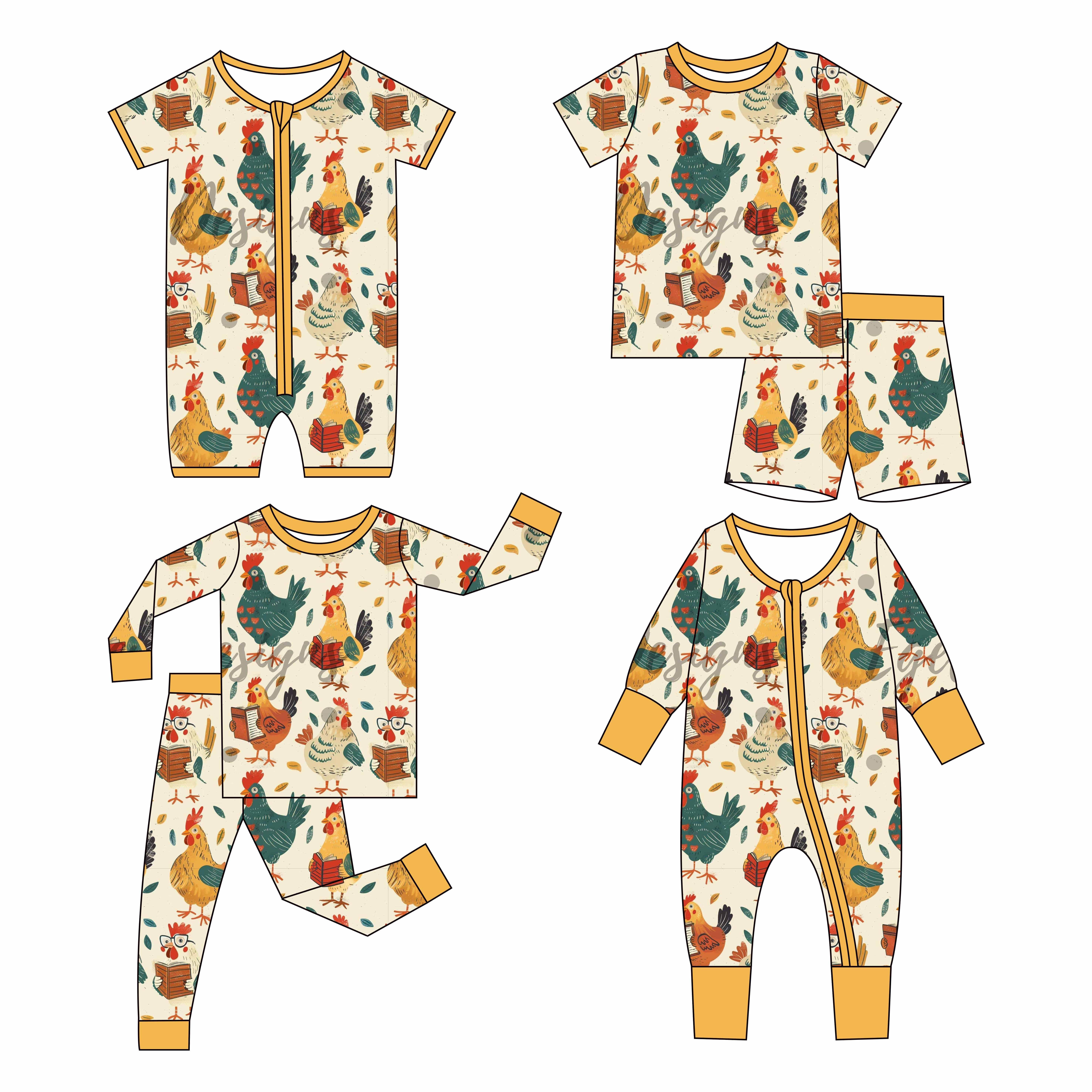 High quality summer breathable custom animal printed 2pcs baby bamboo romper with zipper