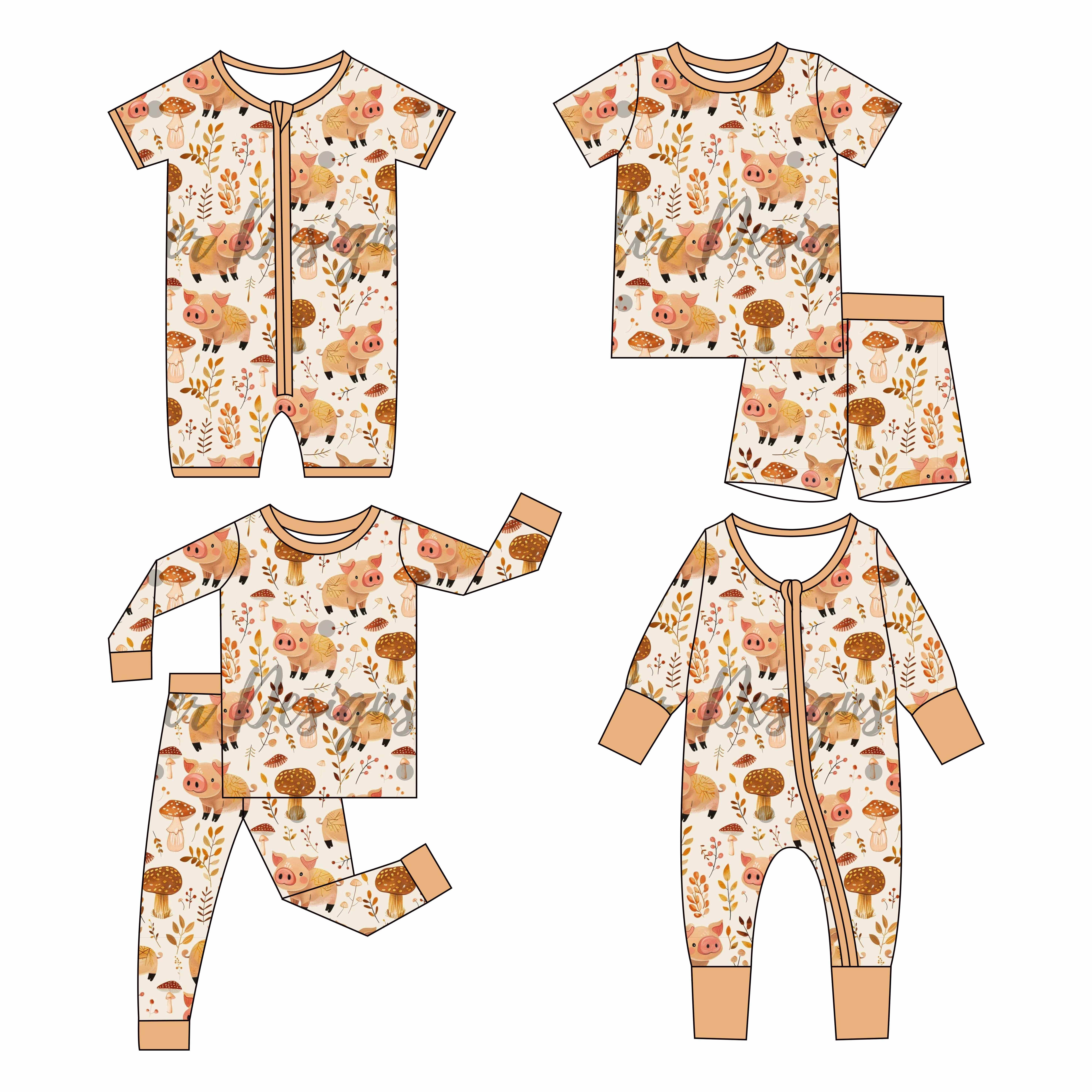 High quality summer breathable custom animal printed 2pcs baby bamboo romper with zipper