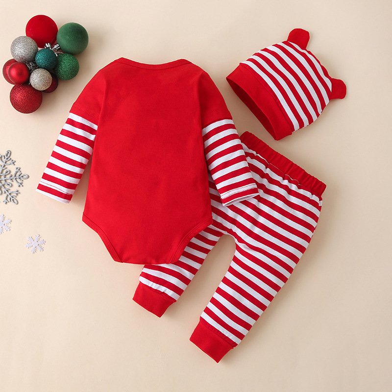 Wholesale Christmas Newborns Baby Boys Girls Roomper Pants Hats 3pcs Sets New Born Baby Cotton Clothes Sets 0-3 Months For Girls