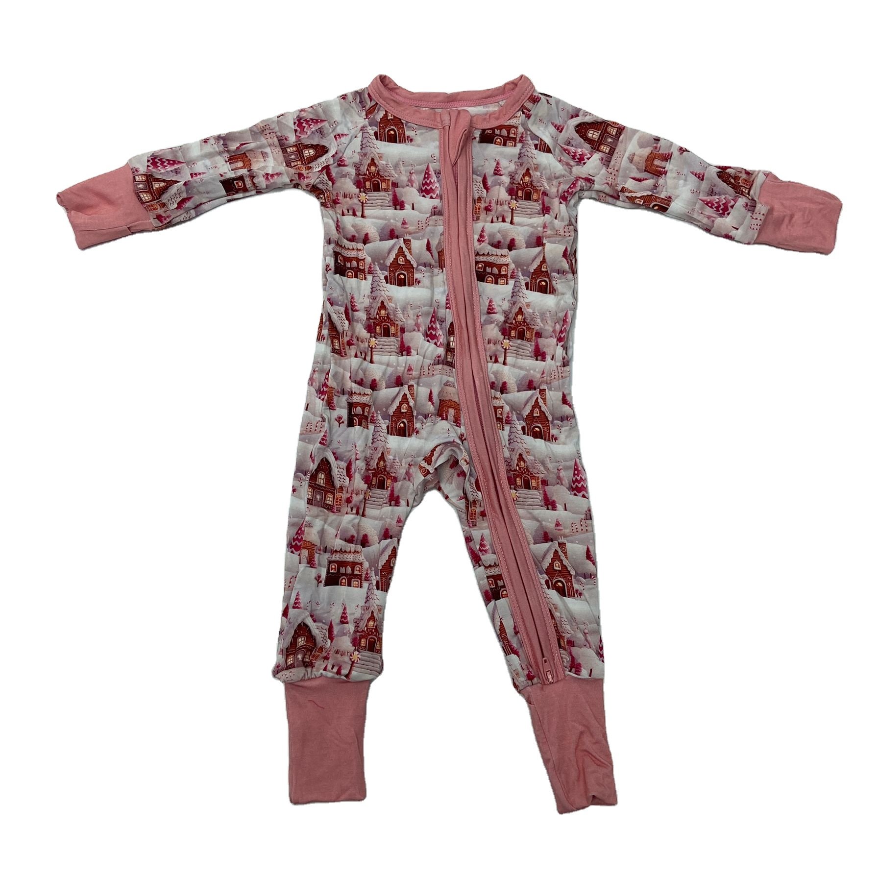 Qingli Oem Private Customized Long Sleeve Bamboo Baby Rompers Clothes Custom Print Baby Zipper Romper
