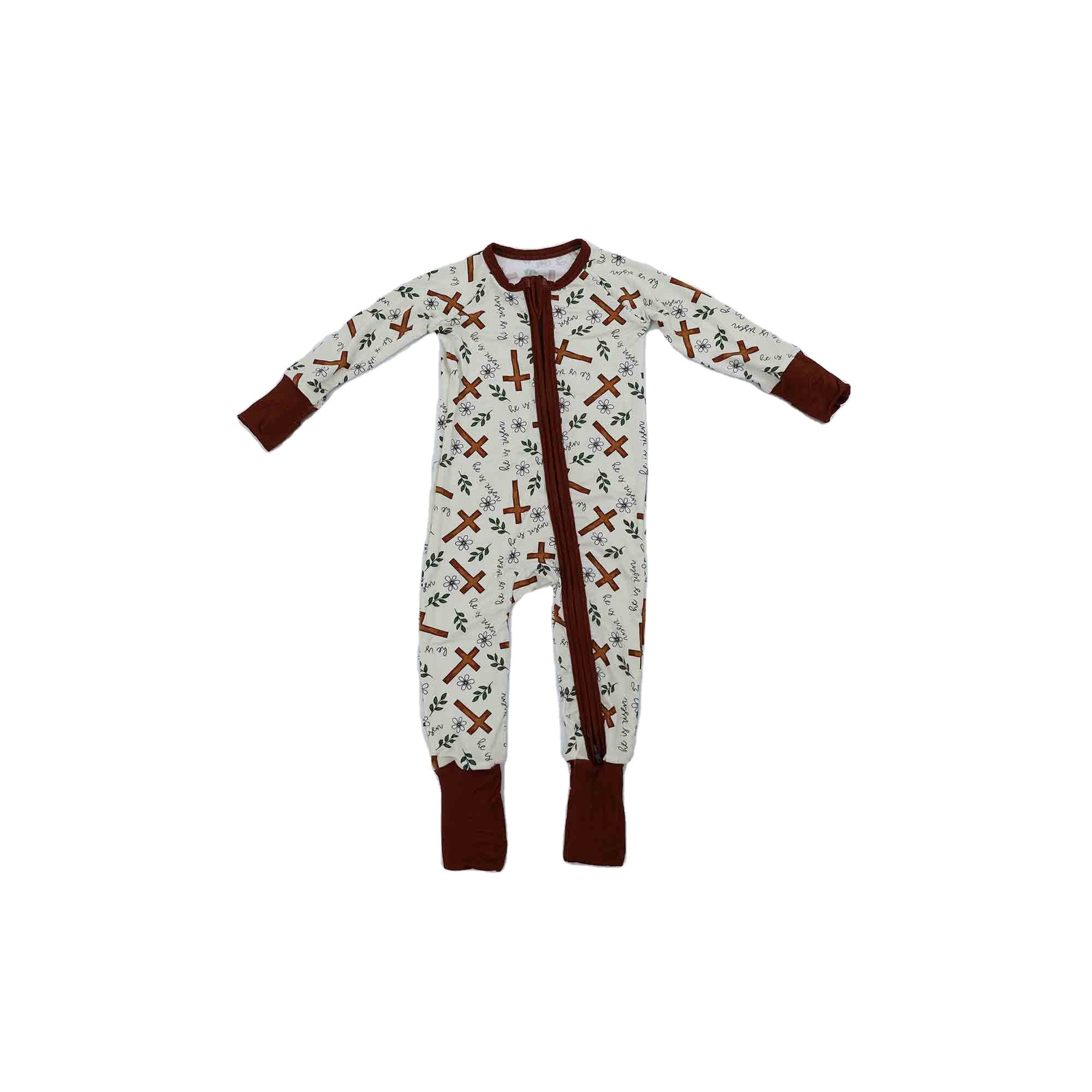 Qingli Oem Private Customized Long Sleeve Bamboo Baby Rompers Clothes Custom Print Baby Zipper Romper