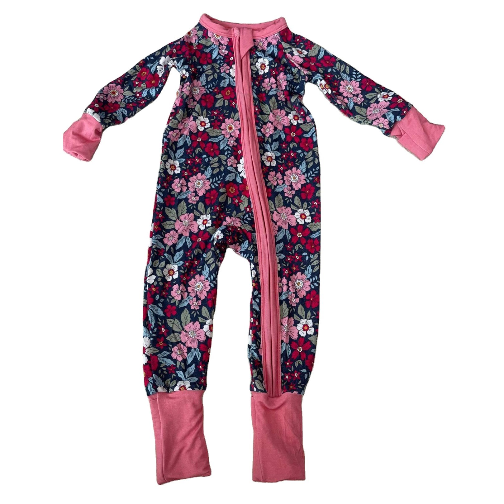Qingli Oem Private Customized Long Sleeve Bamboo Baby Rompers Clothes Custom Print Baby Zipper Romper