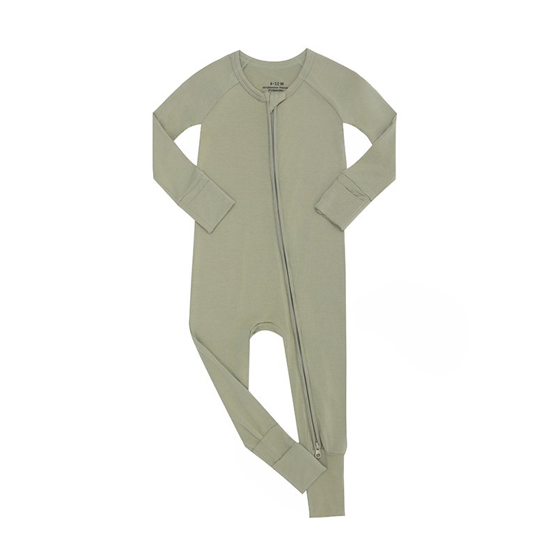 RTS wholesale baby girl clothes Eco-friendly Two way Zipper Long sleeve bamboo pajamas Solid Infants Sleeper Baby Rompers