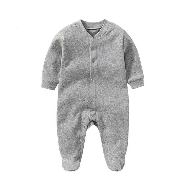 Custom high quality cotton fleece button up crew neck baby rompers infant toddler kids jumpsuits casual warm babies romper