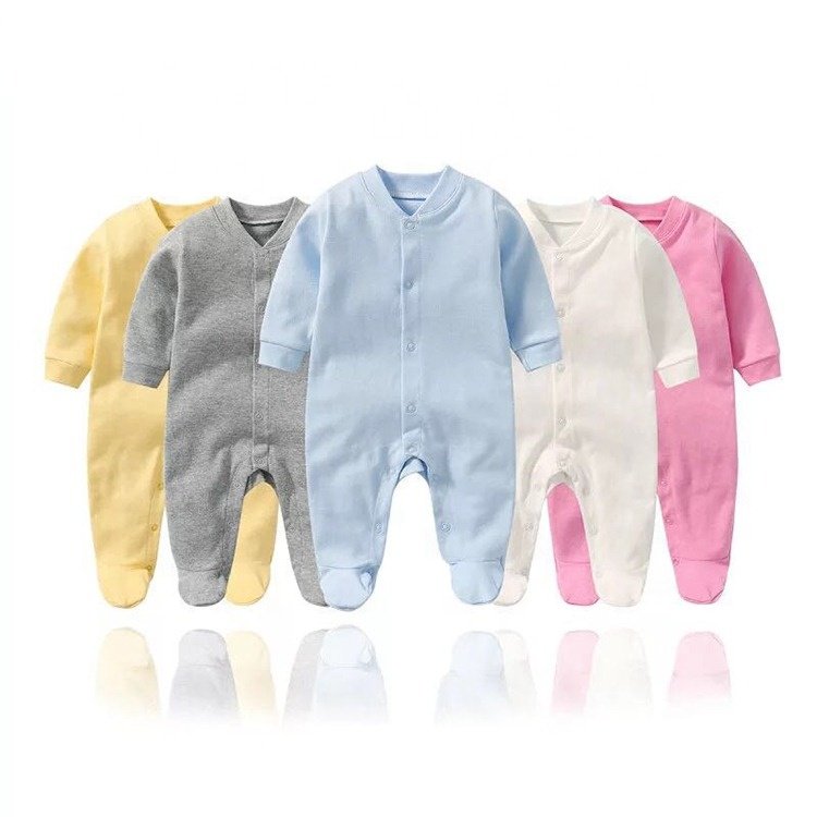 Custom high quality cotton fleece button up crew neck baby rompers infant toddler kids jumpsuits casual warm babies romper