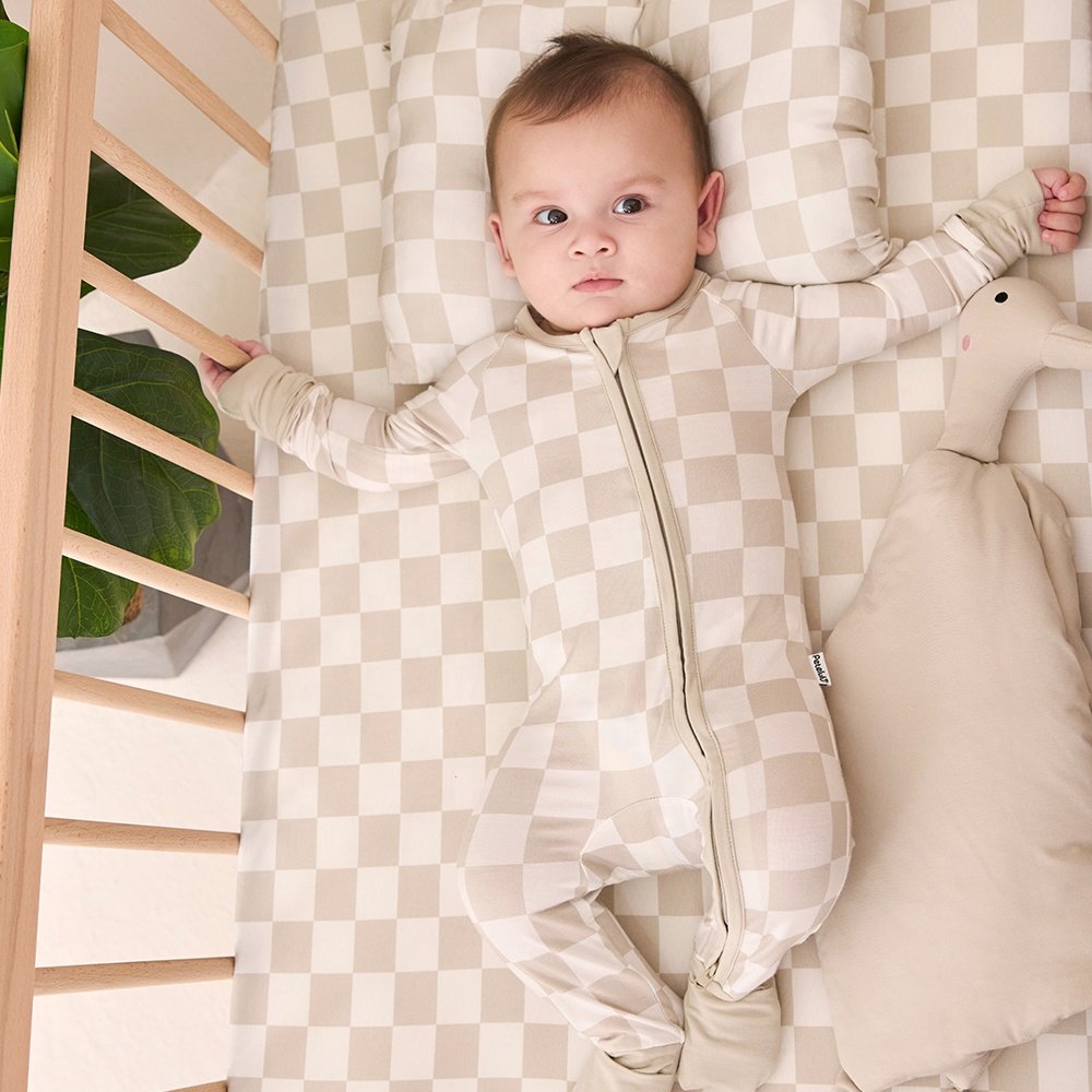 Petelulu Soft Bamboo Baby Rompers Pajamas Unisex Long Sleeves Zipper Bamboo Baby Kids Clothing With Custom Plaid Pattern Set