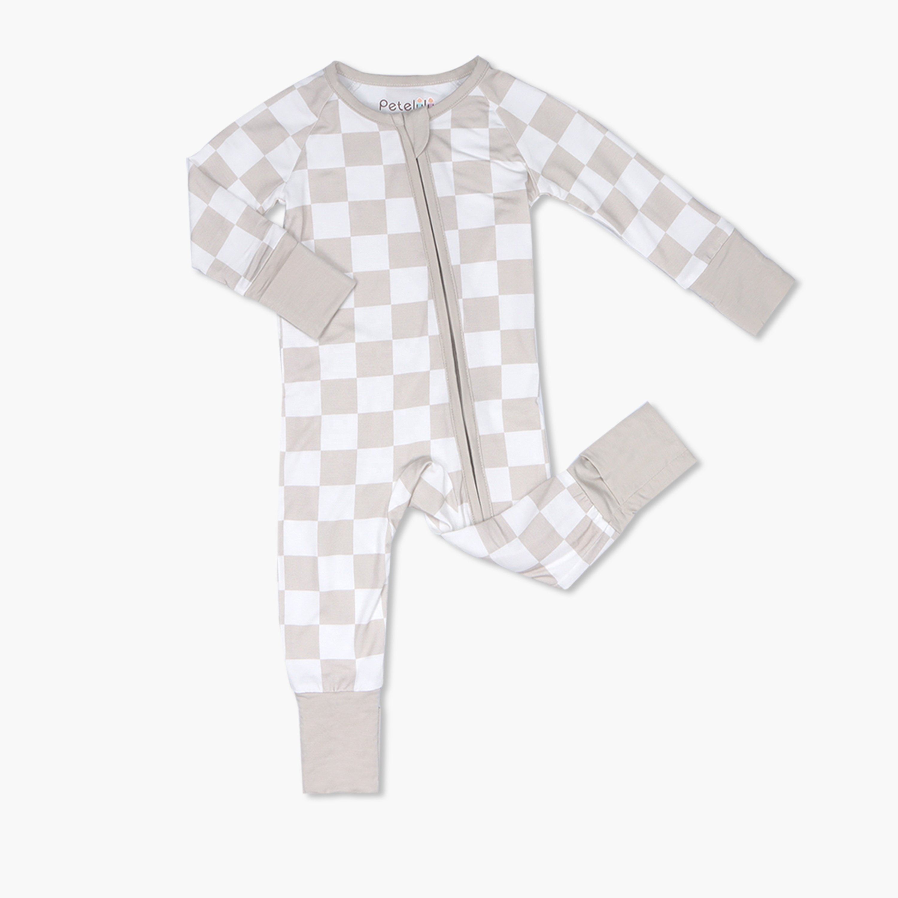 Petelulu Soft Bamboo Baby Rompers Pajamas Unisex Long Sleeves Zipper Bamboo Baby Kids Clothing With Custom Plaid Pattern Set