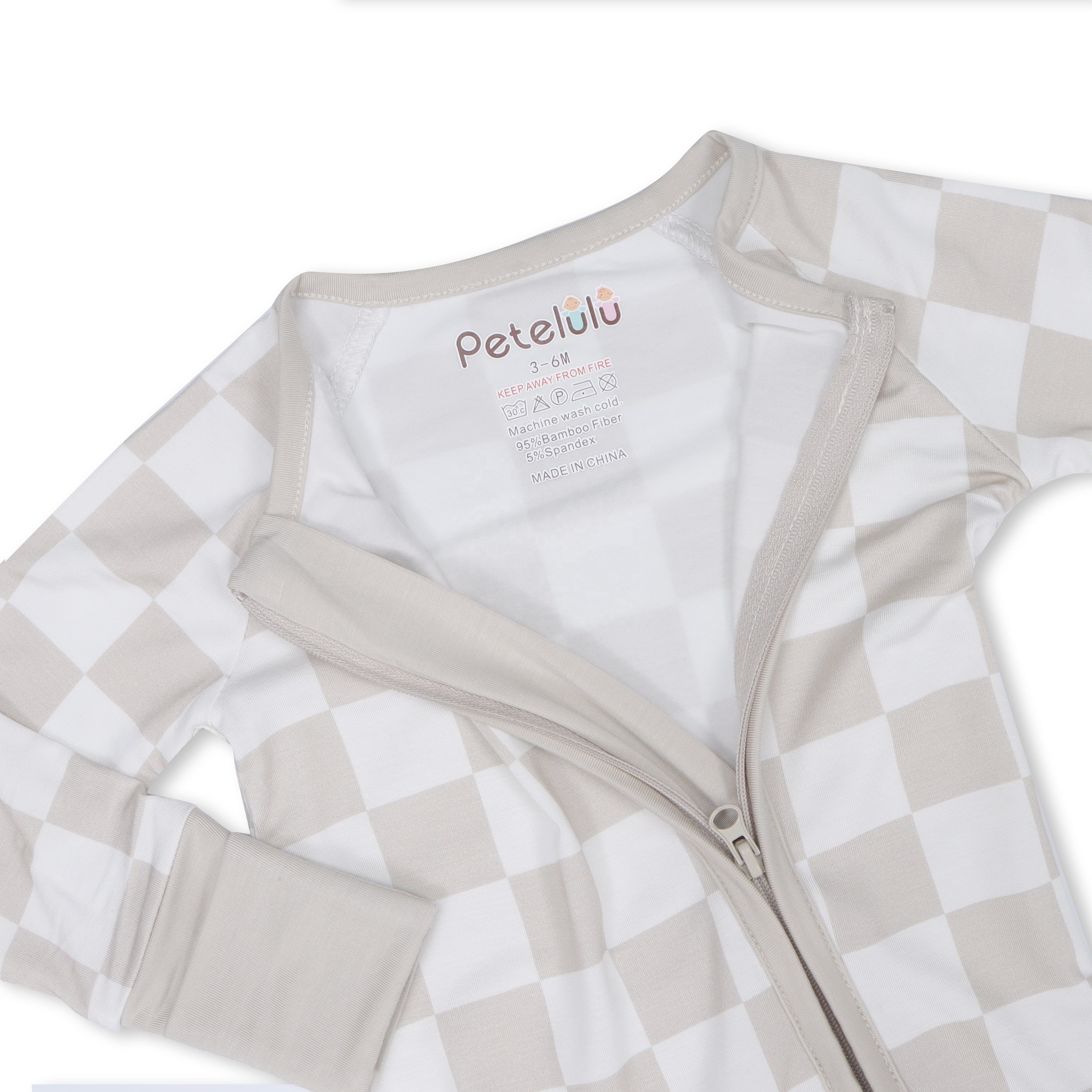 Petelulu Soft Bamboo Baby Rompers Pajamas Unisex Long Sleeves Zipper Bamboo Baby Kids Clothing With Custom Plaid Pattern Set