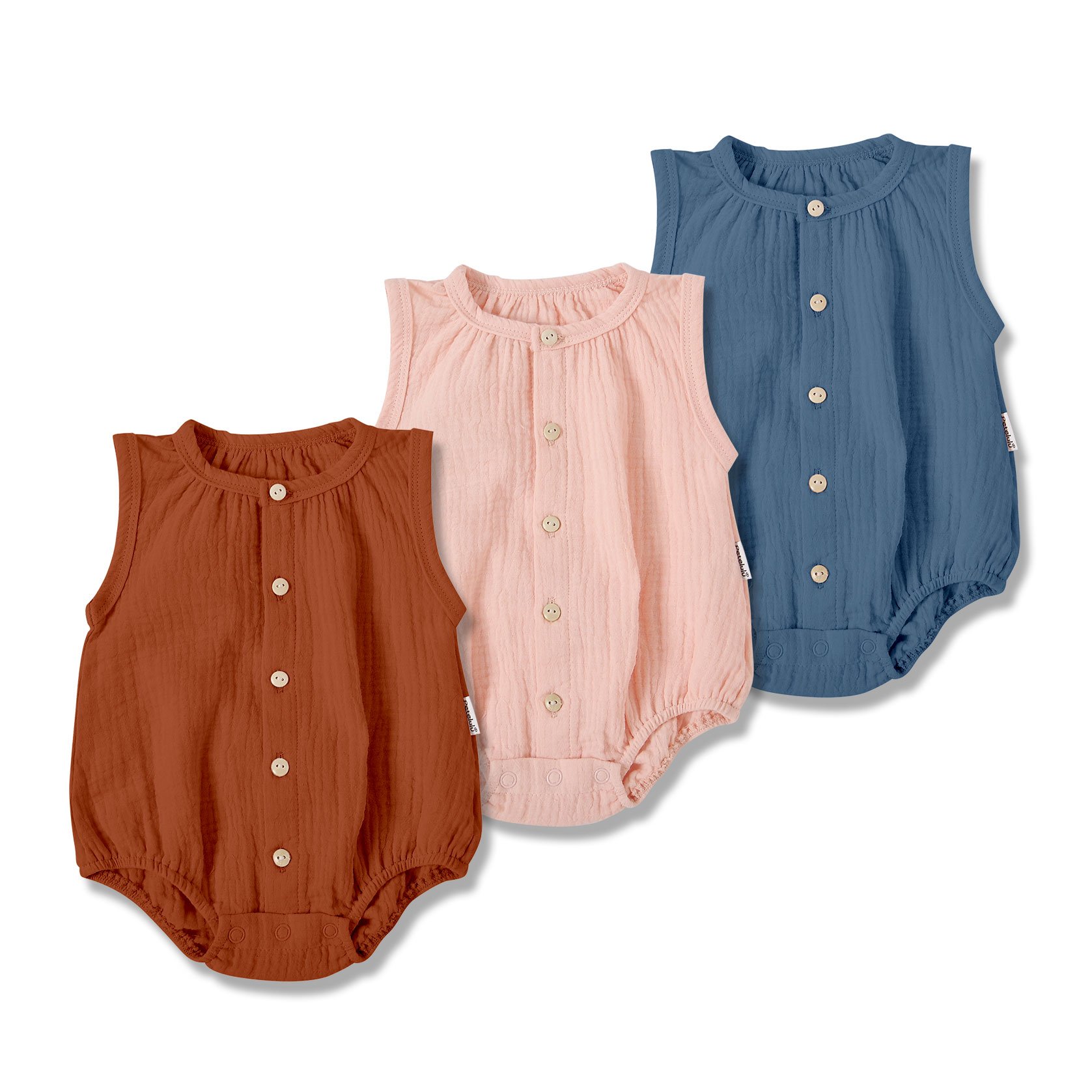 Hot Sale Short Sleeve bubble romper Solid 100% Cotton Baby Summer Romper Linen Baby Romper