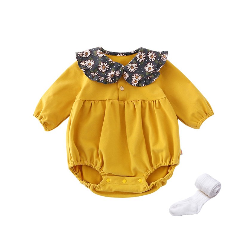 New design autumn snap crotch bodysuit long sleeves ruffle girls baby newborn infant bodysuit with panty 2 pieces set