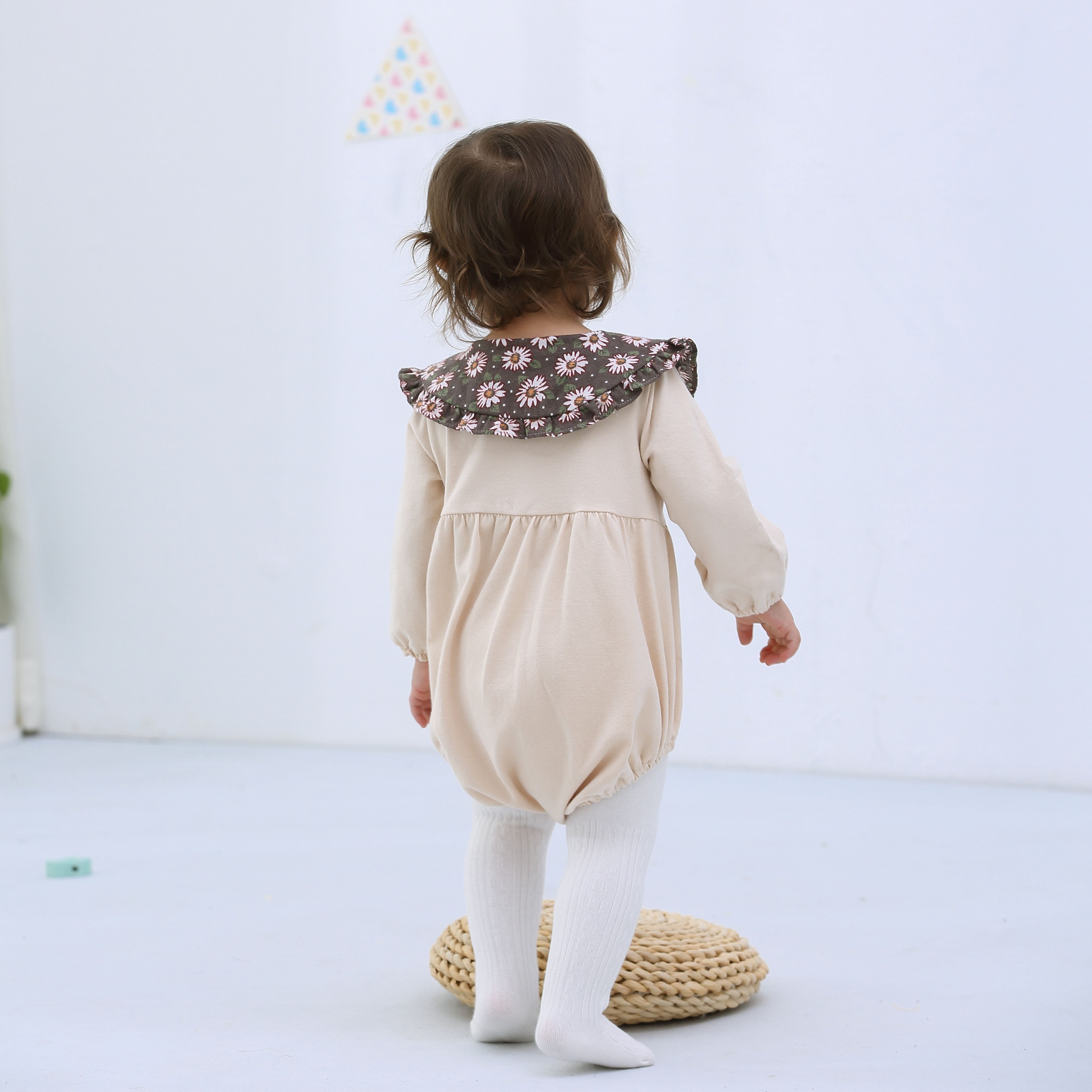 New design autumn snap crotch bodysuit long sleeves ruffle girls baby newborn infant bodysuit with panty 2 pieces set