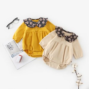 New design autumn snap crotch bodysuit long sleeves ruffle girls baby newborn infant bodysuit with panty 2 pieces set