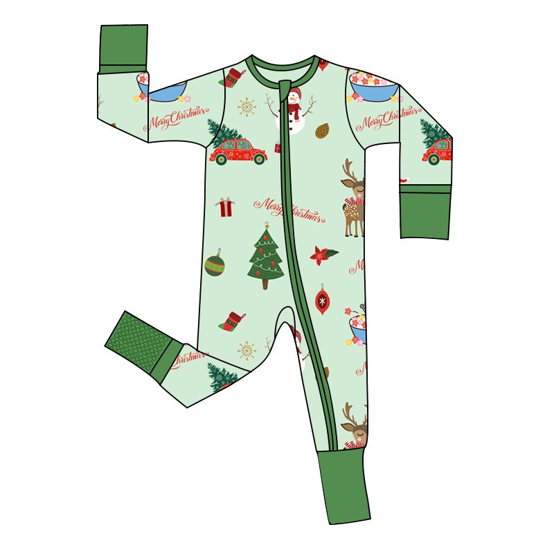 Custom design christmas print baby Romper zipper boutique newborn long sleeve baby 2pc clothes clothing sets