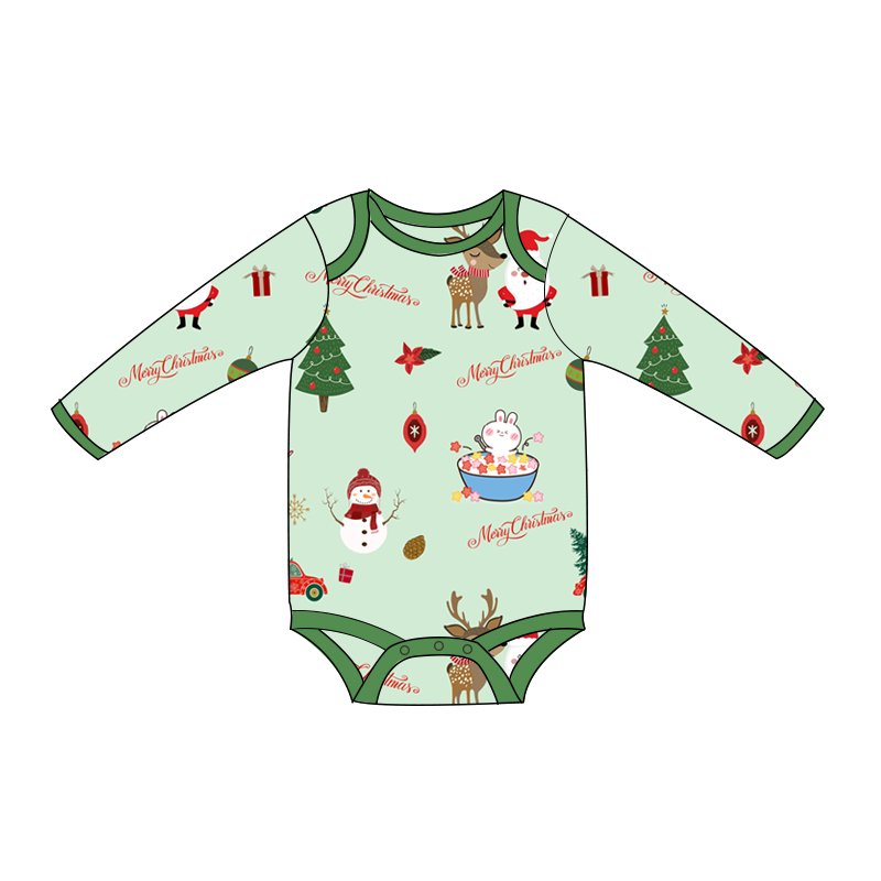 Custom design christmas print baby Romper zipper boutique newborn long sleeve baby 2pc clothes clothing sets