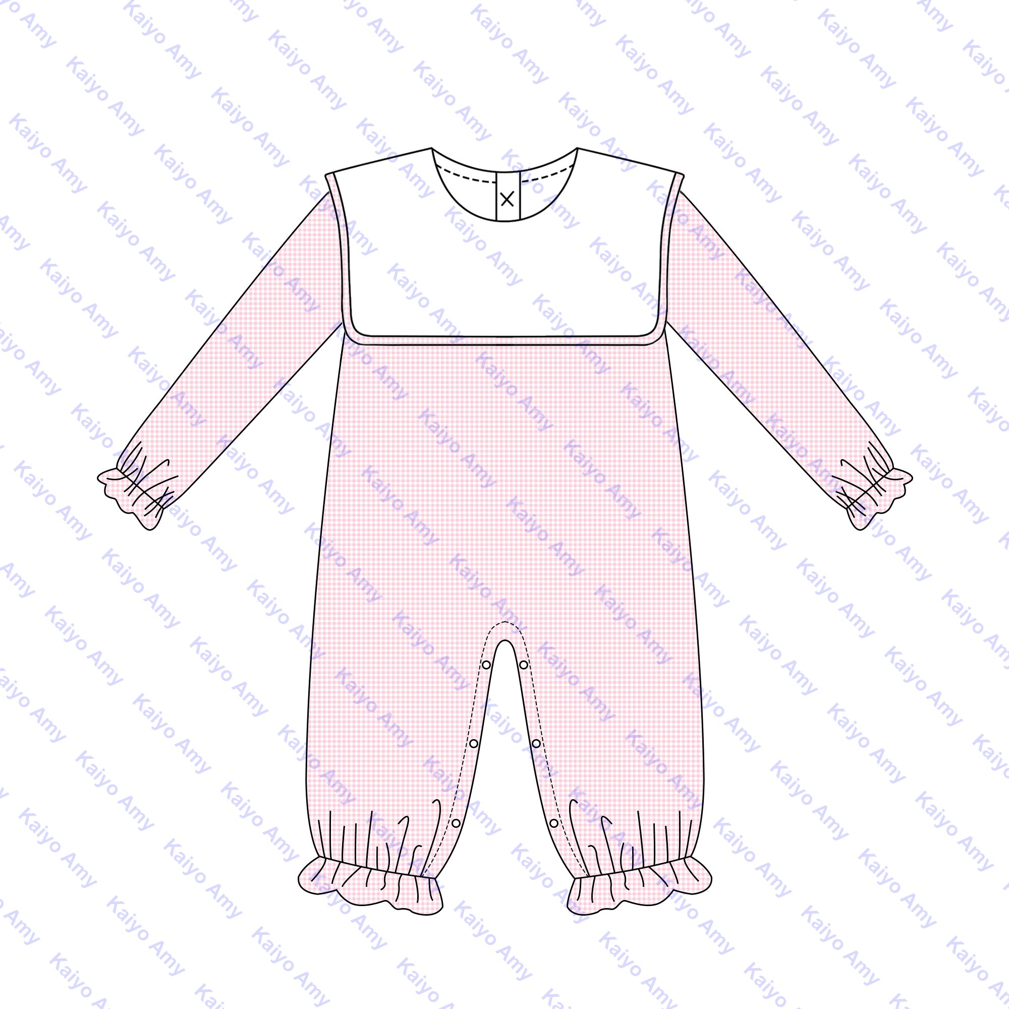 New design bib collar baby overalls woven micro gingham longalls one piece jumpsuit puffy sleeve winter baby girl long romper