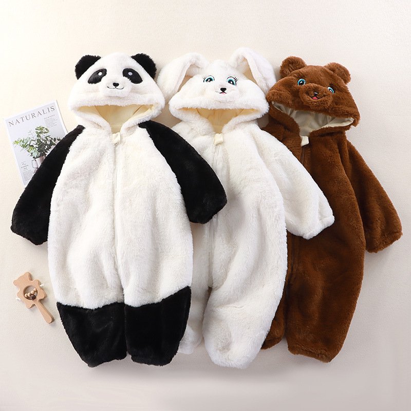 Winter Newborn Baby Cotton Thickened Jacquard Romper Toddler Girls Cute Printing Pajamas Infant Boy Outdoors Clothes
