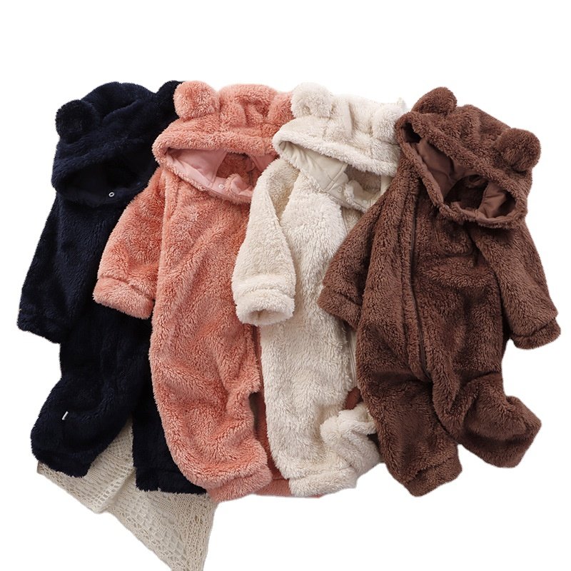 Winter Warm High Quality Baby Jumpsuit Newborn Long Sleeves Hooded 0-12 Months Girls Boys Zipper Hat separation Warm Clothing