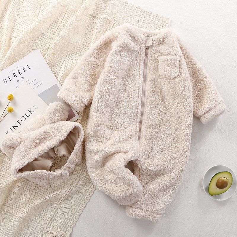 Winter Warm High Quality Baby Jumpsuit Newborn Long Sleeves Hooded 0-12 Months Girls Boys Zipper Hat separation Warm Clothing