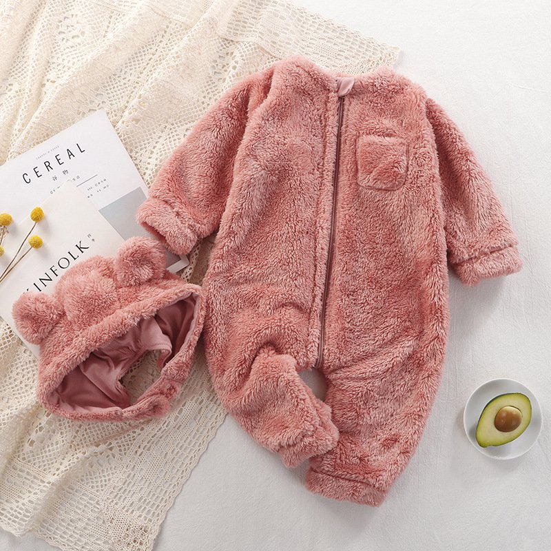 Winter Warm High Quality Baby Jumpsuit Newborn Long Sleeves Hooded 0-12 Months Girls Boys Zipper Hat separation Warm Clothing