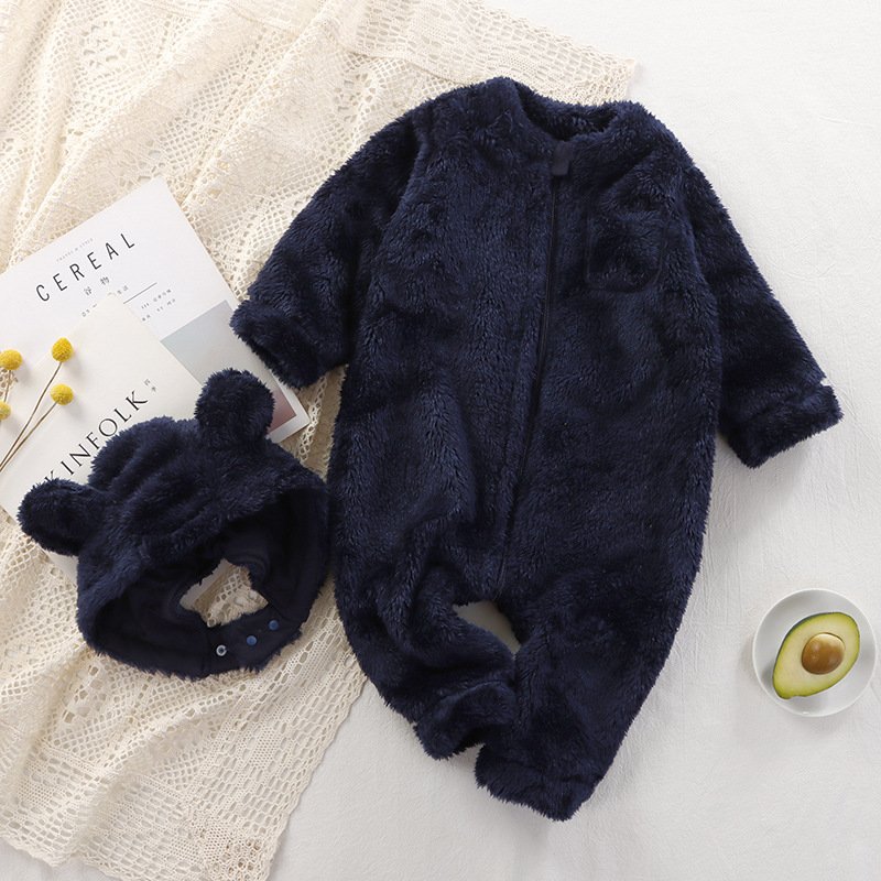 Winter Warm High Quality Baby Jumpsuit Newborn Long Sleeves Hooded 0-12 Months Girls Boys Zipper Hat separation Warm Clothing