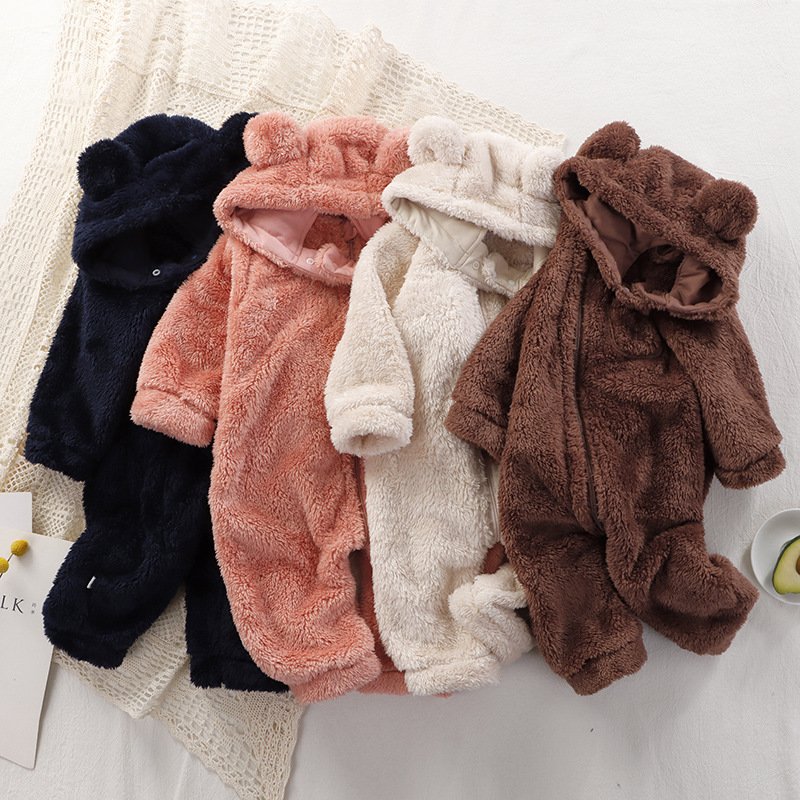 Winter Warm High Quality Baby Jumpsuit Newborn Long Sleeves Hooded 0-12 Months Girls Boys Zipper Hat separation Warm Clothing