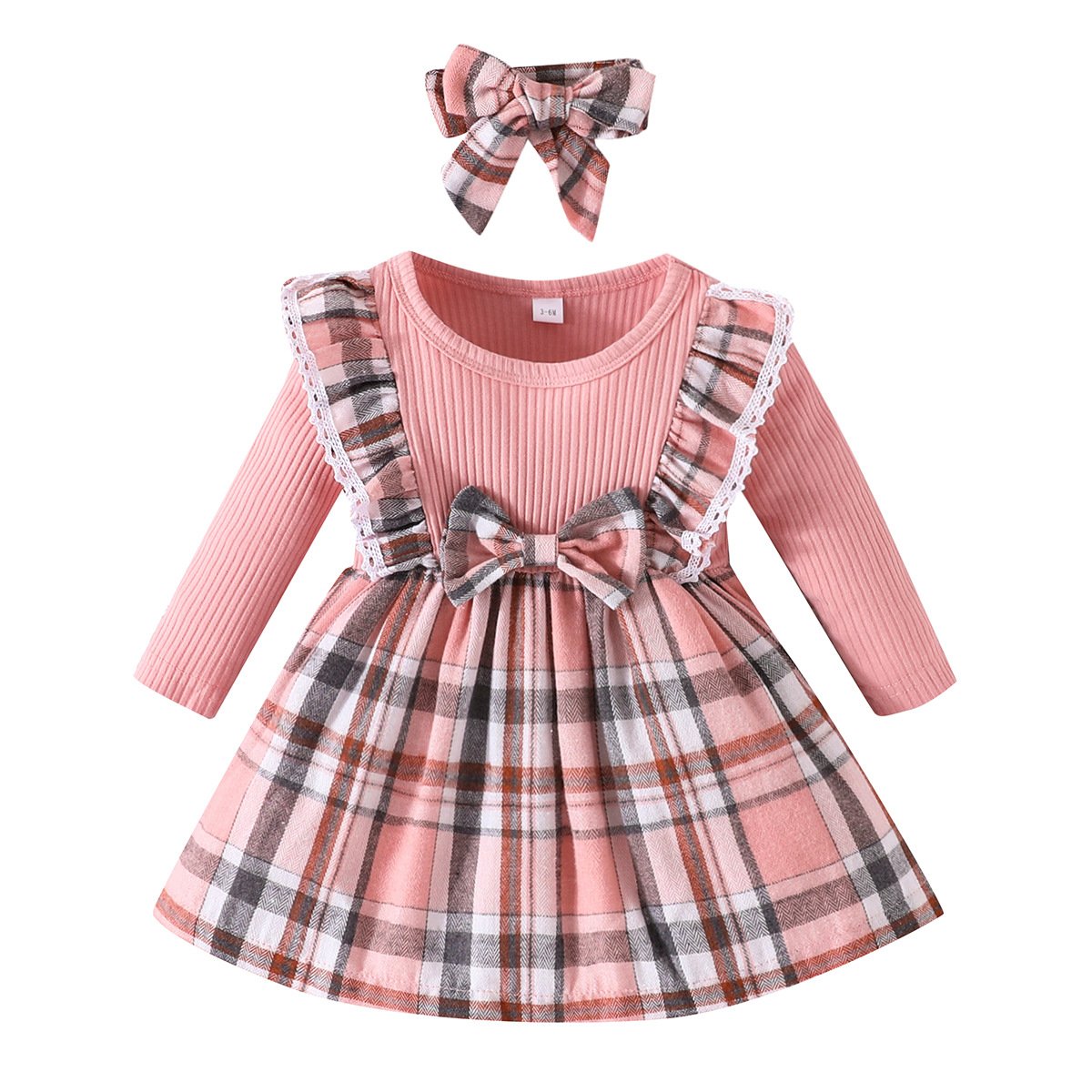 Girls Winter Clothes Long Sleeve Dress Autumn Winter Children Christmas Checkered Clothes Baby Red Dress A-line Dress Hairband