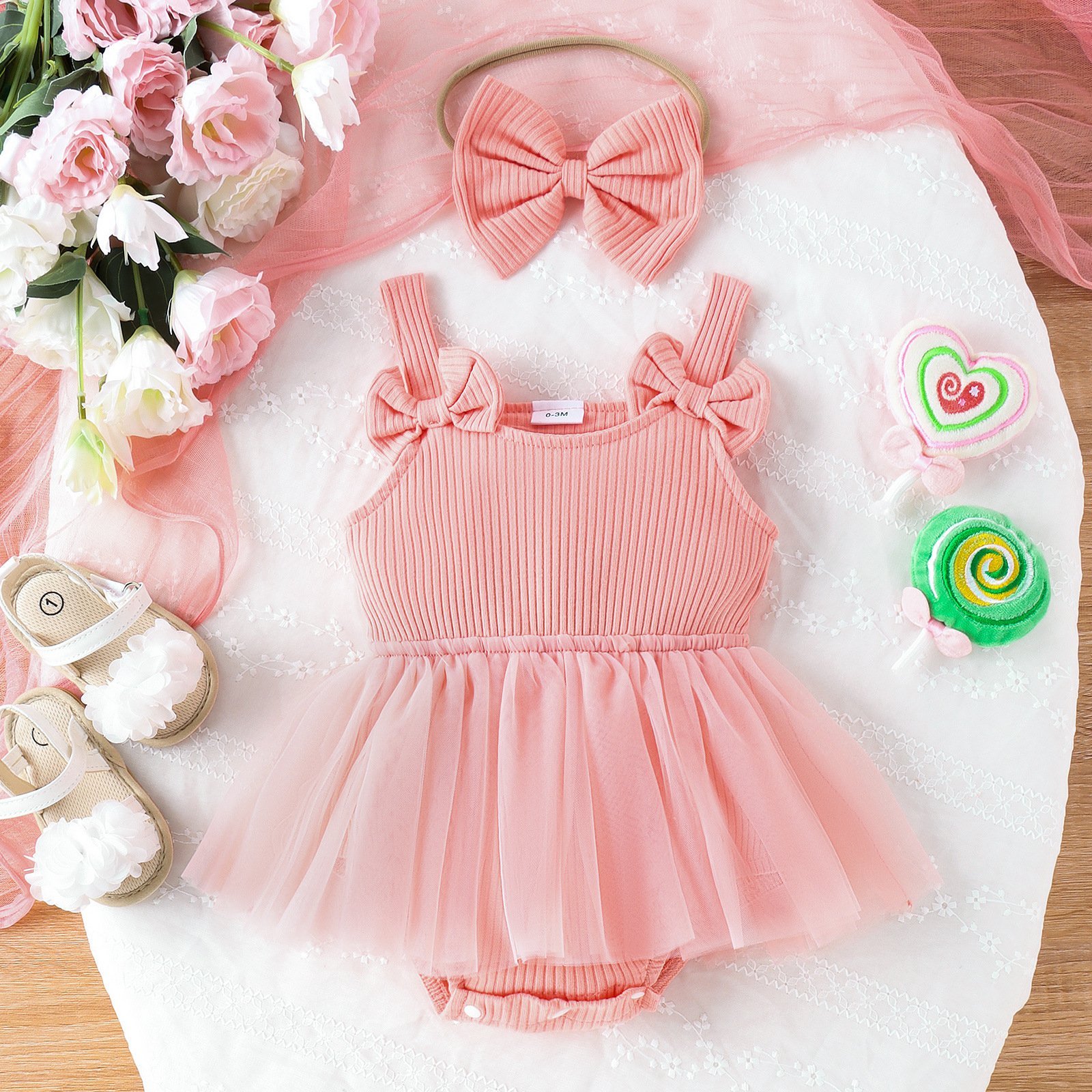 0-18M Cute Baby Clothes Boutique Solid Color Ribbed Cotton Newborn kids Pajamas With Hairband Set 2024 Summer Sweet Baby Romper