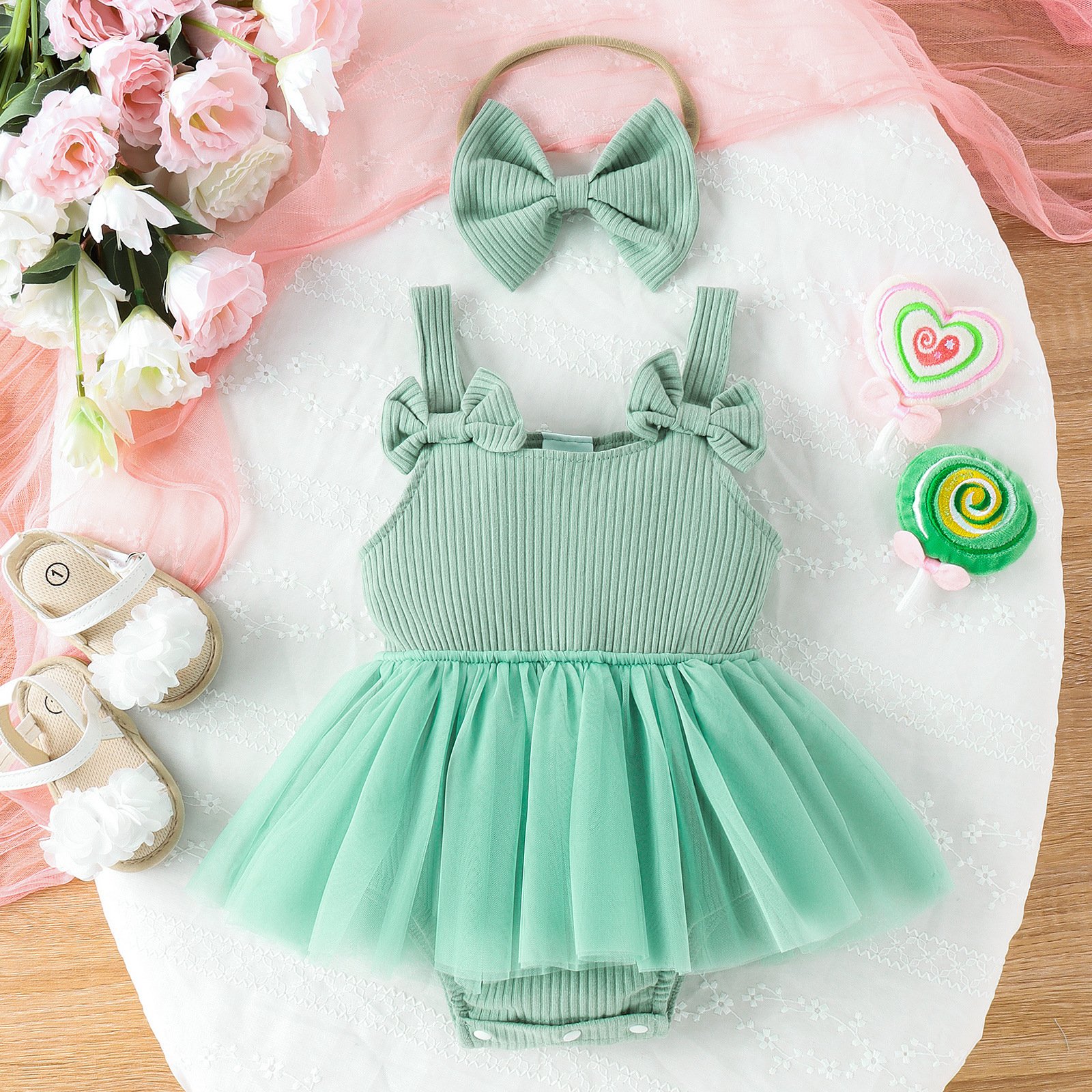 0-18M Cute Baby Clothes Boutique Solid Color Ribbed Cotton Newborn kids Pajamas With Hairband Set 2024 Summer Sweet Baby Romper