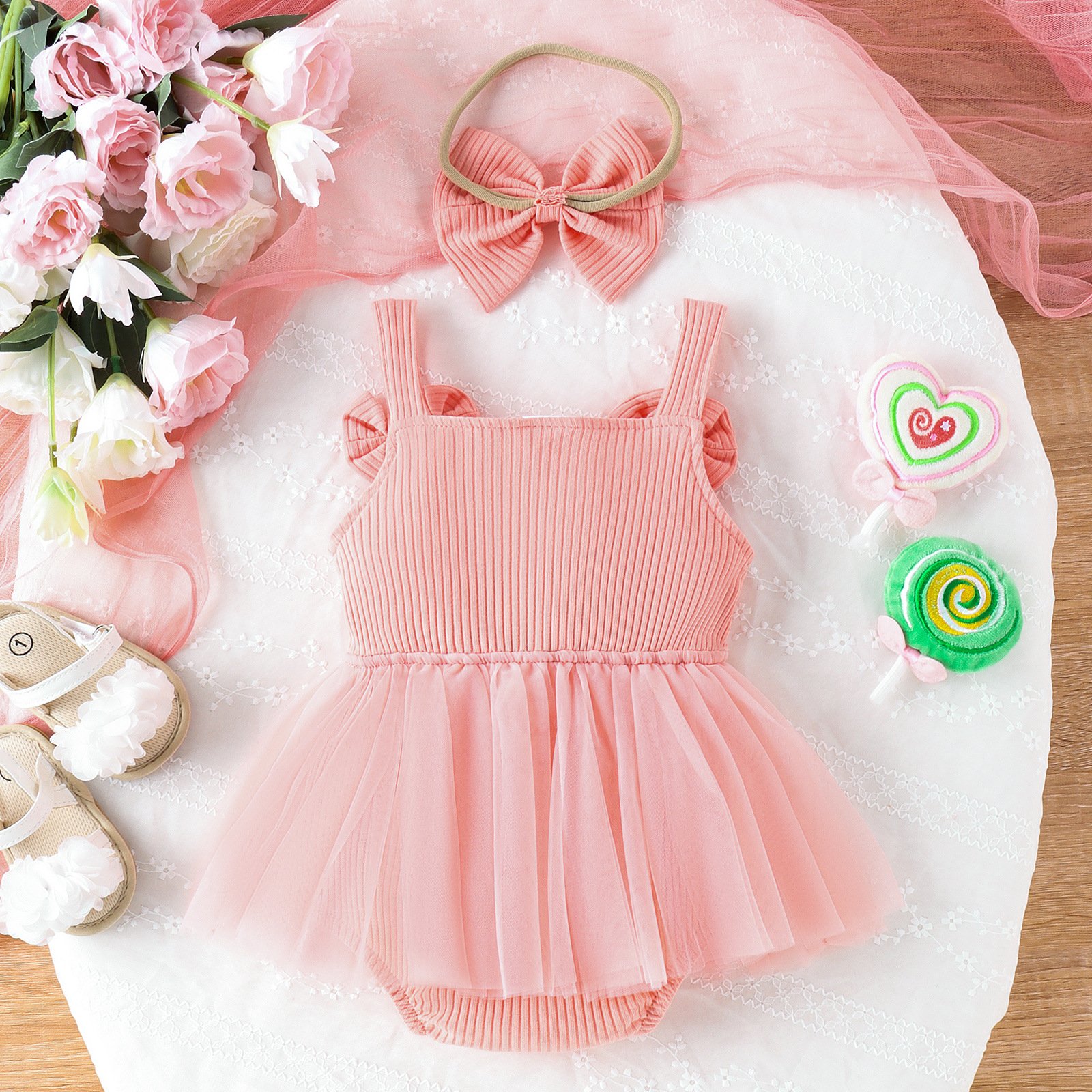 0-18M Cute Baby Clothes Boutique Solid Color Ribbed Cotton Newborn kids Pajamas With Hairband Set 2024 Summer Sweet Baby Romper