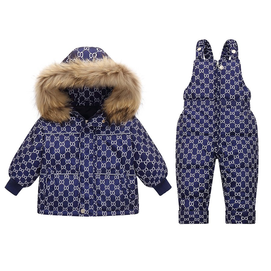 1-3 Years Old Baby Winter Clothing Can Remove Crotch Suspenders Fur Collar Down Jacket Set